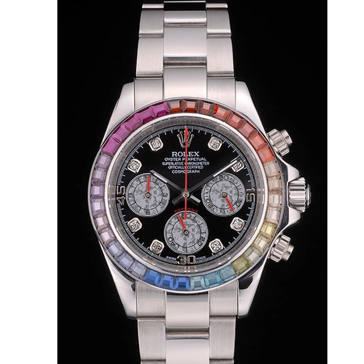 Good Copy Rolex Watches Stainless 80250 Strap Bezel Steep Daytona Black Crystals Rainbow Cosmograph Rolex Dial 0708